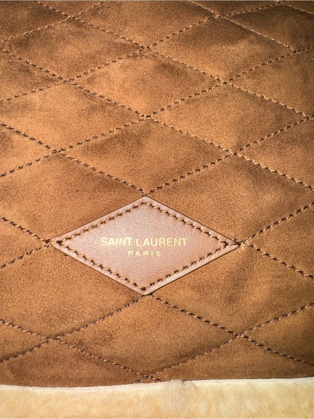 New Saint Laurent Le Pochon Genuine Shearling Trim Shoulder Bag